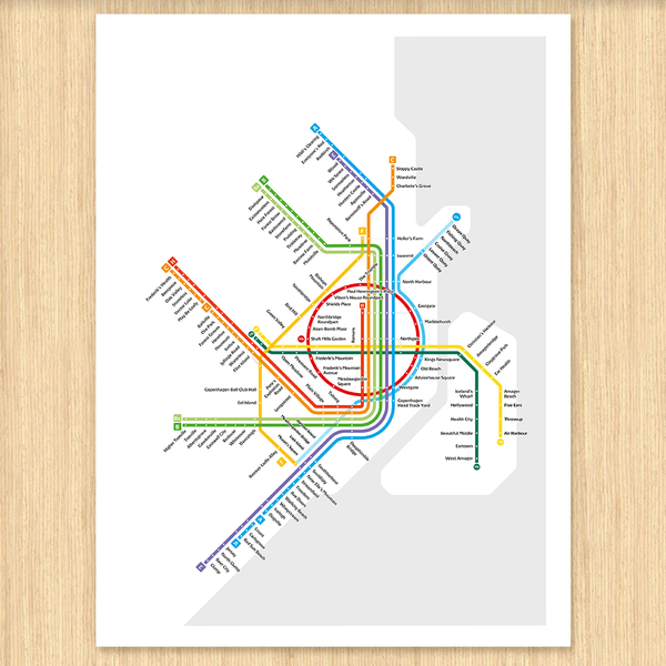 Copenhagen Metro Map: Literal English Translation A2 Art Poster