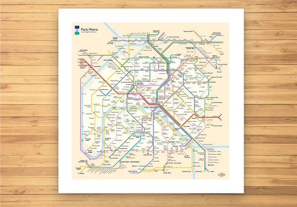 Paris Metro Map: Literal English Translation 50x50cm Art Poster