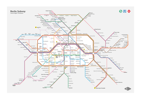 Berlin Metro Map: Literal English Translation A2 Art Poster